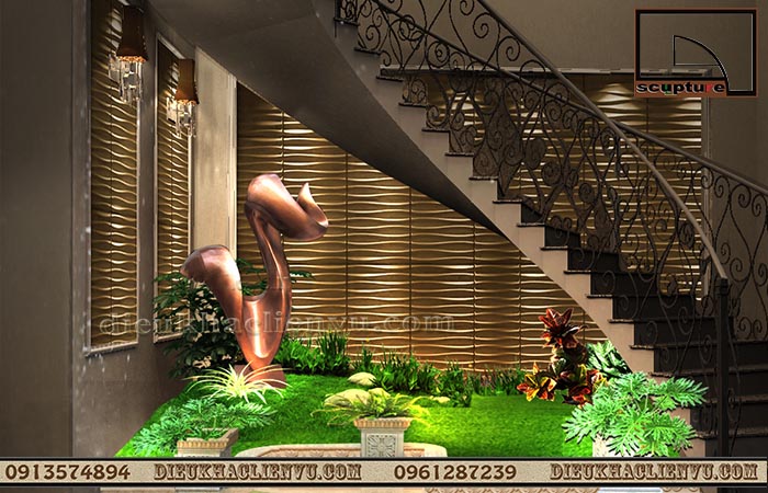 Tiểu cảnh đ&agrave;i nước cho gầm cầu thang chung cư